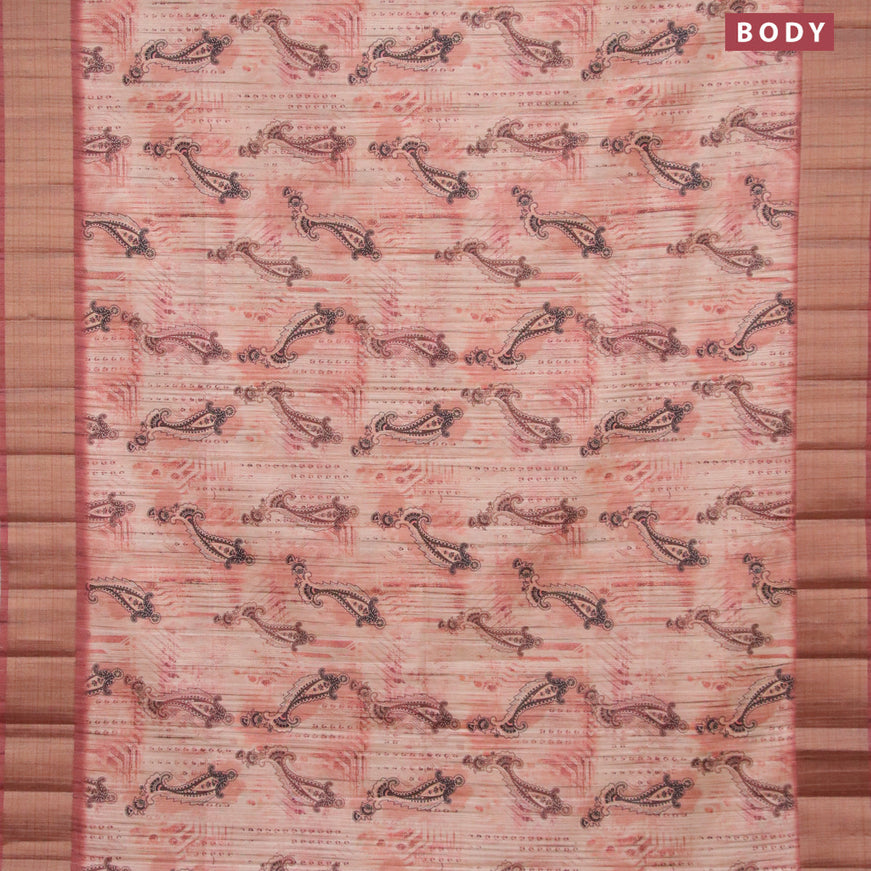 Semi matka saree sandal and rust shade with allover prints and zari woven border