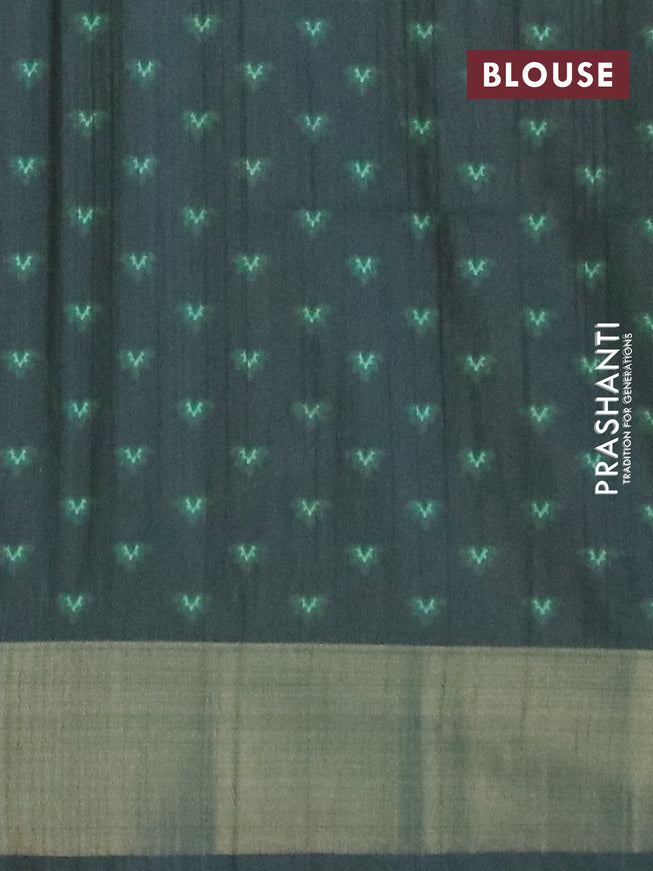Semi matka saree light green and bottle green with allover prints and zari woven border