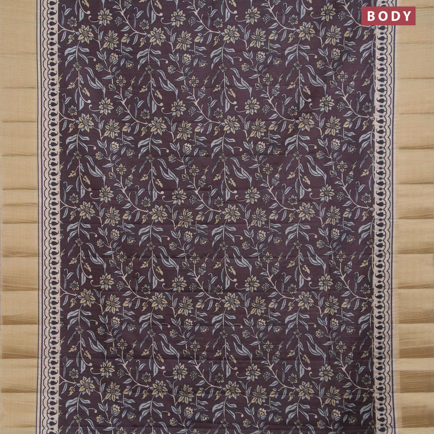 Semi matka saree coffee brown and sandal with allover prints and zari woven border