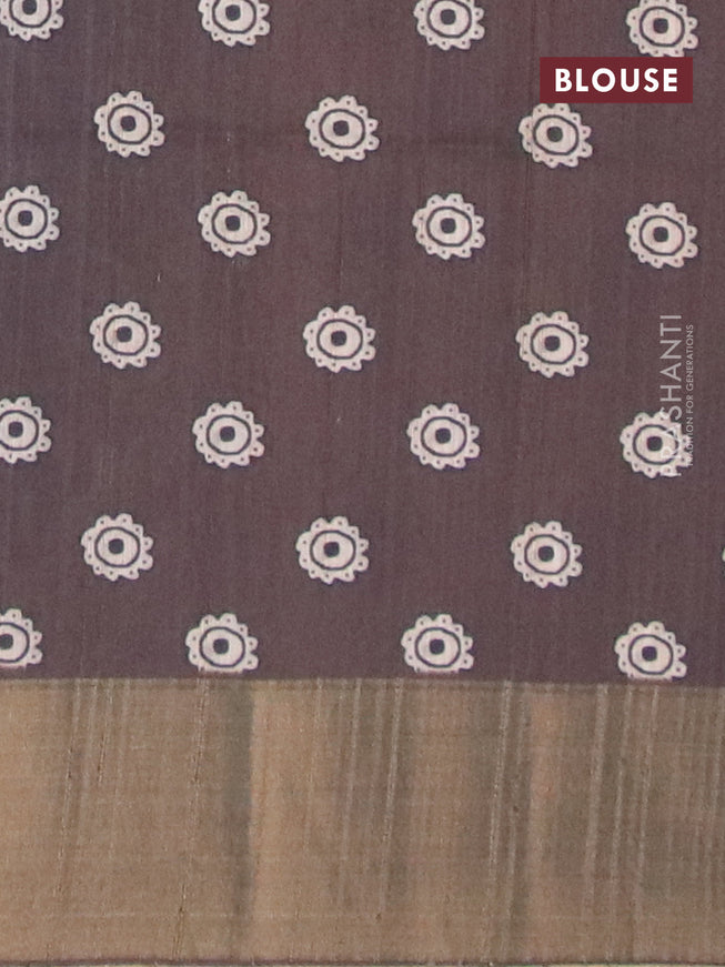 Semi matka saree black and brown with allover prints and zari woven border