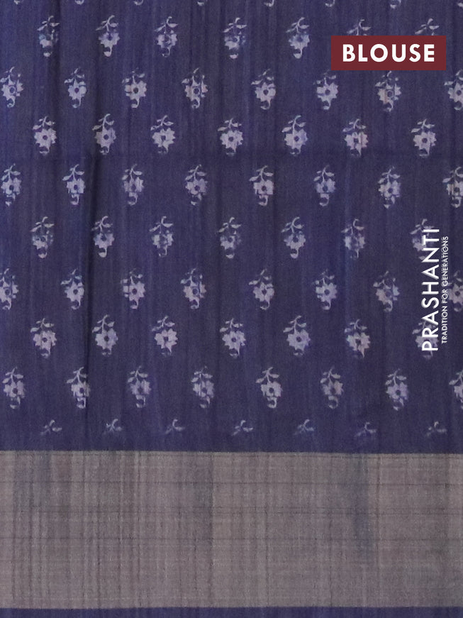 Semi matka saree pastel blue and navy blue with allover dabu prints and zari woven border