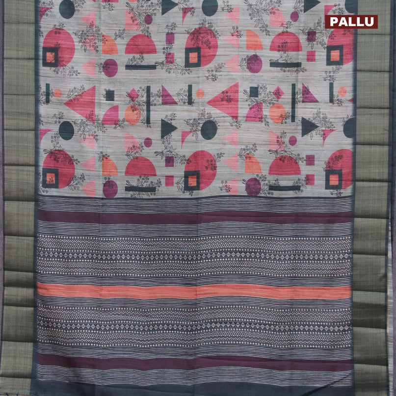 Semi matka saree pastel blue and dark green with allover prints and zari woven border