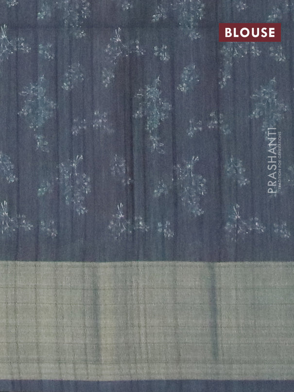 Semi matka saree pastel blue and dark green with allover prints and zari woven border