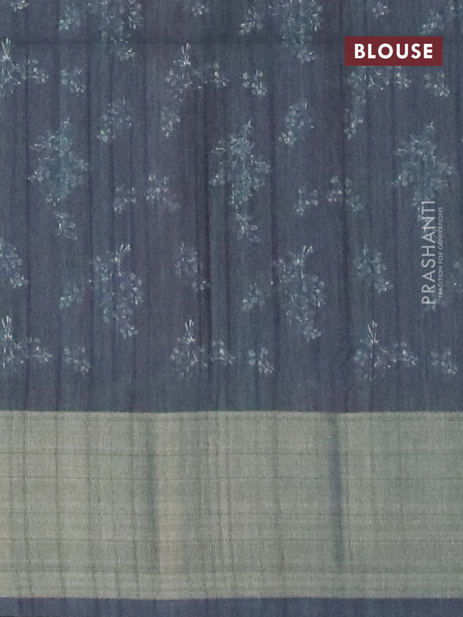 Semi matka saree pastel blue and dark green with allover prints and zari woven border