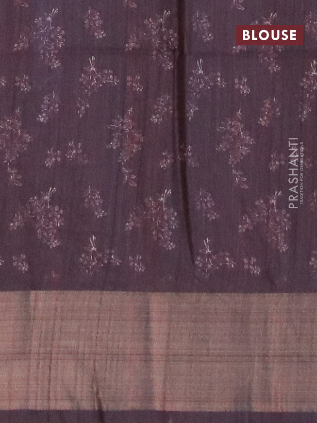 Semi matka saree pastel green and brown with allover prints and zari woven border