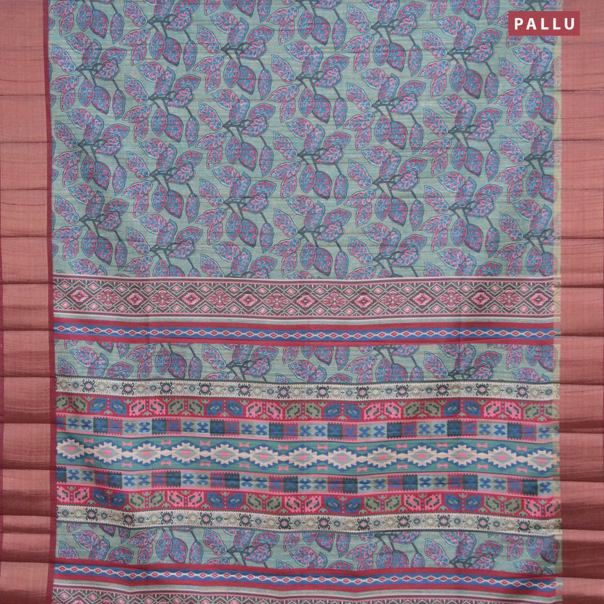 Semi matka saree teal blue and deep maroon with allover prints and zari woven border