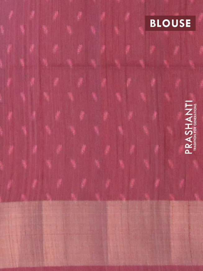 Semi matka saree teal blue and deep maroon with allover prints and zari woven border