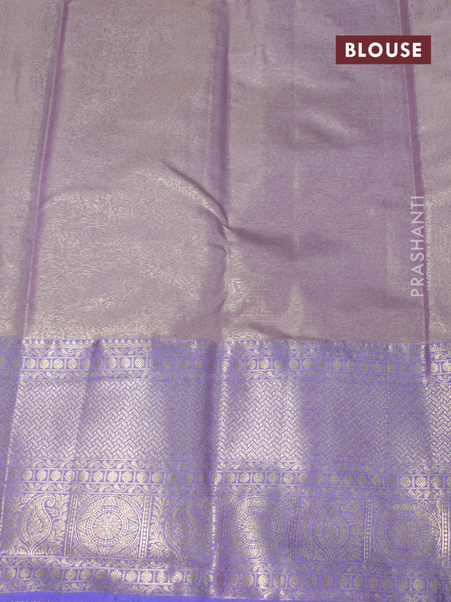 Bangalori tissue silk saree green shade and violet with allover silver zari woven brocade weaves and long zari woven border