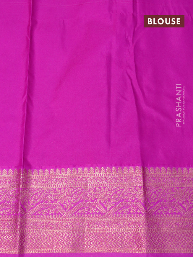 Bangalori silk saree purple and magenta pink with allover copper zari woven brocade weaves and copper zari woven border