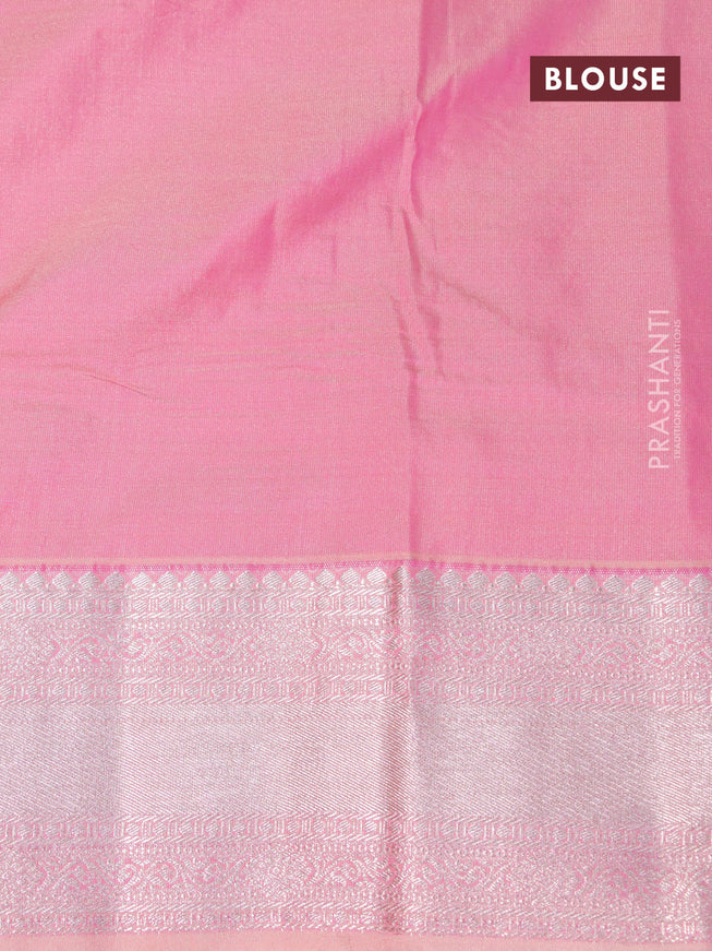 Bangalori silk saree black and peach shade with allover silver zari woven brocade weaves and silver zari woven border