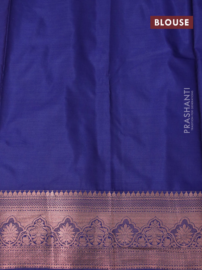 Bangalori silk saree red and blue with copper zari woven buttas and copper zari woven border