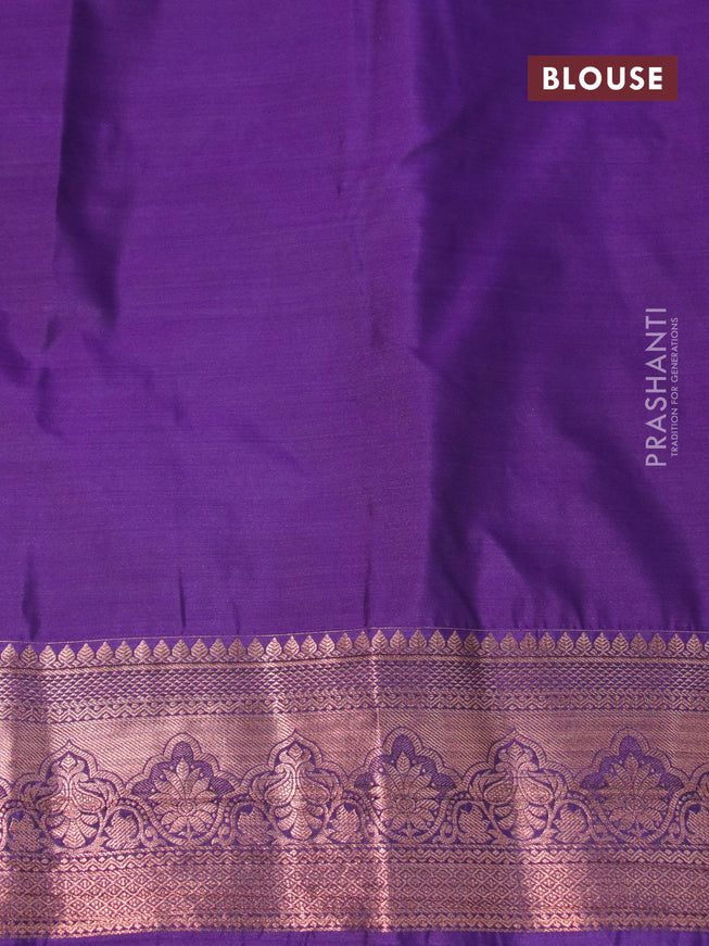 Bangalori silk saree pink and violet with copper zari woven buttas and copper zari woven border