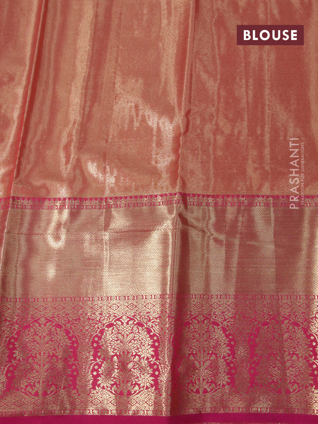 Bangalori tissue silk saree pastel pink and pink with allover silver zari woven brocade weaves and long zari woven border