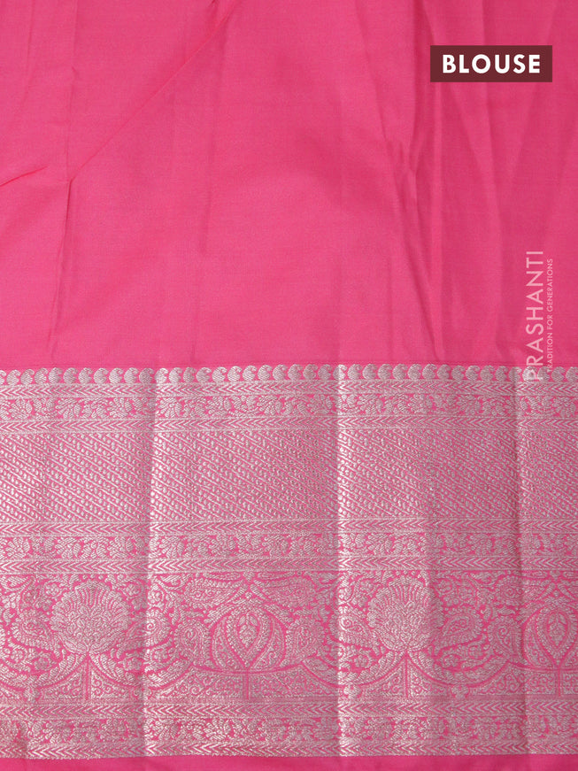 Bangalori silk saree green and light pink with allover silver zari woven brocade weaves and long silver zari woven border