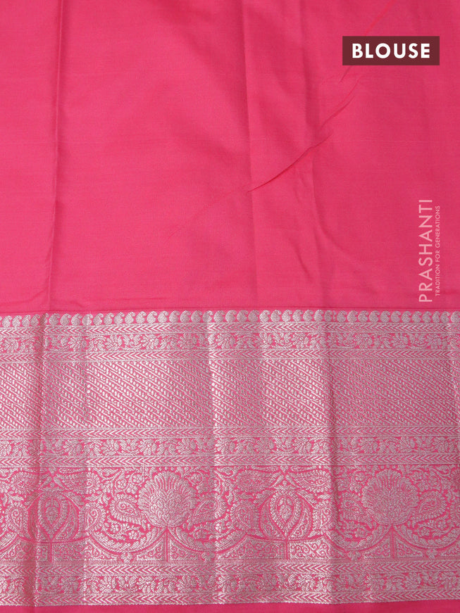Bangalori silk saree dual shade of cs blue and pink shade with allover silver zari woven brocade weaves and long silver zari woven border