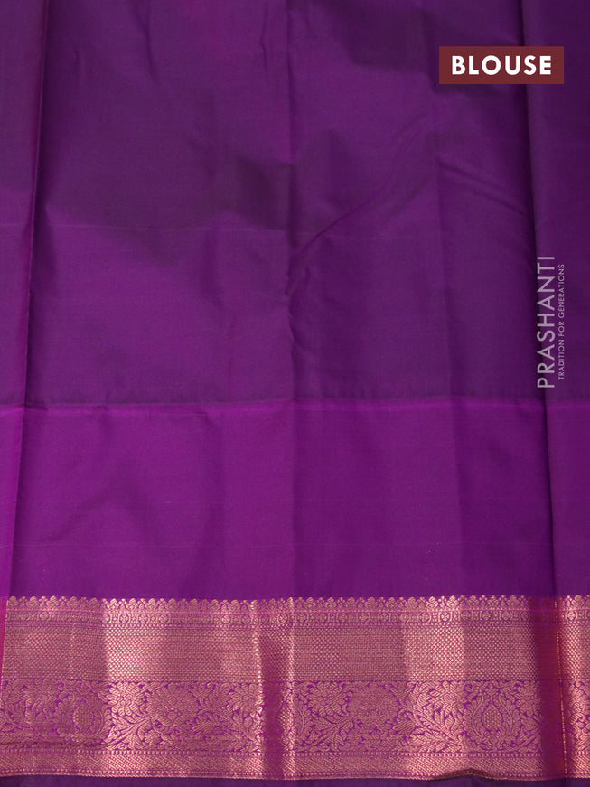 Bangalori silk saree pista green and deep purple with copper zari woven buttas and long copper zari woven border