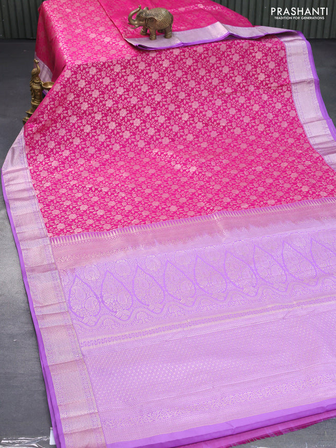 Bangalori silk saree pink and lavender shade with allover silver zari woven brocade weaves and zari woven border