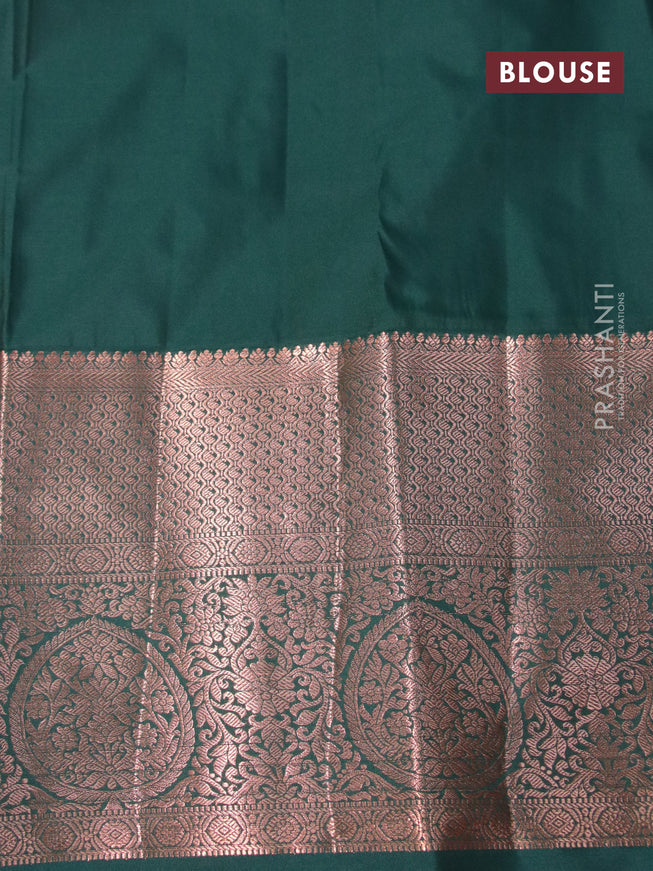 Bangalori silk saree orange and bottle green with copper zari woven buttas and long copper zari woven border