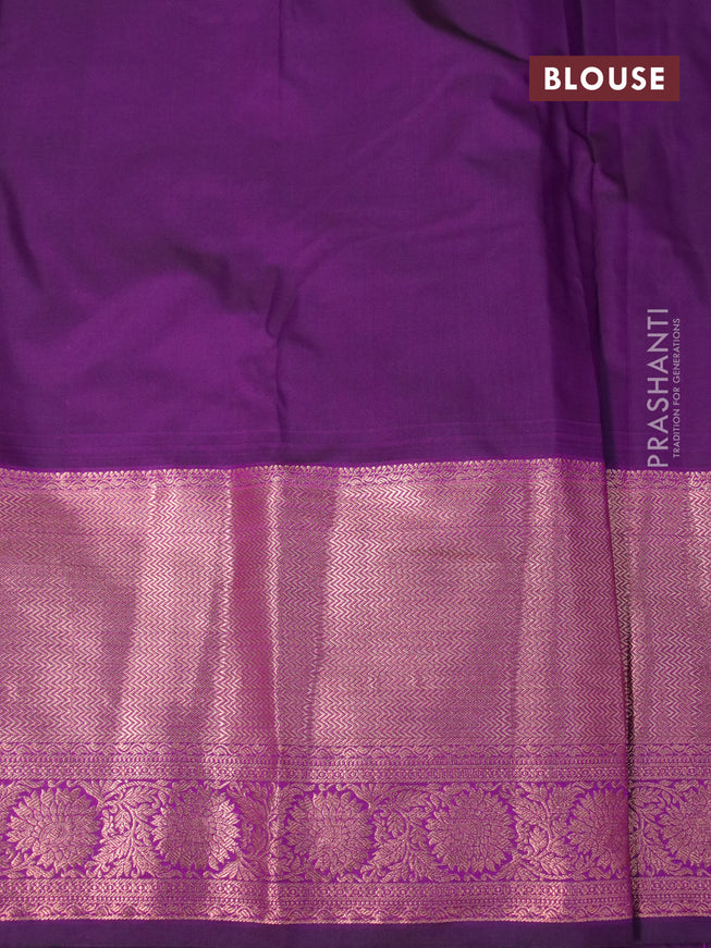Bangalori silk saree mehendi green and deep purple with copper zari woven buttas and long copper zari woven border