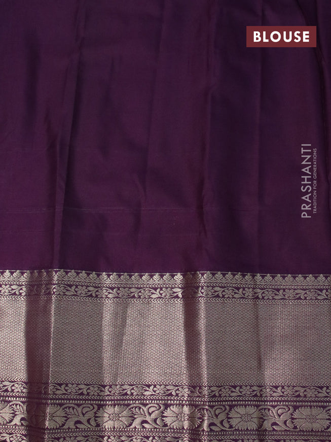 Bangalori silk saree teal green and deep purple with zari woven buttas and long zari woven border