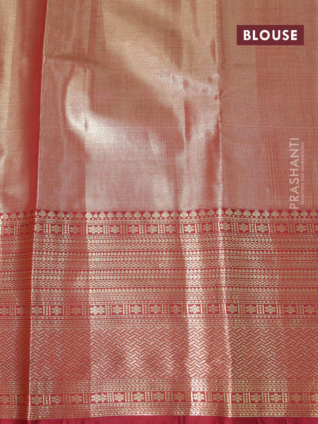 Bangalori tissue silk saree dual shade of teal green and maroon with allover silver zari woven brocade weaves and long zari woven border
