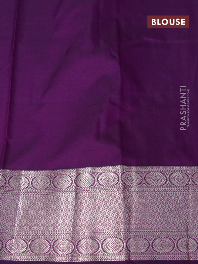 Bangalori silk saree light blue and deep purple with silver zari woven buttas and long silver zari woven border