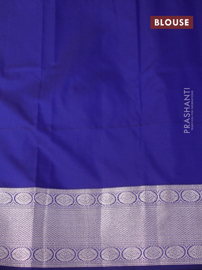 Bangalori silk saree cream and navy blue with silver zari woven buttas and long silver zari woven border