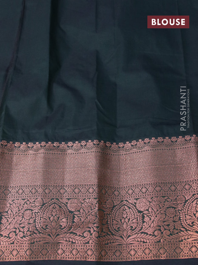 Bangalori silk saree sandal and bottle green with copper zari woven butta weaves and long copper zari woven border