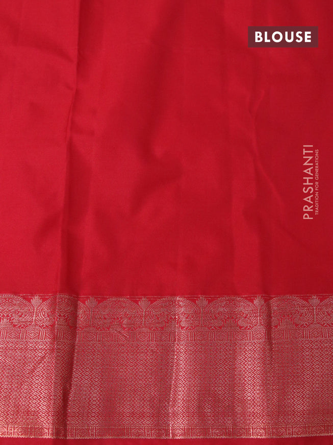 Bangalori silk saree light blue and red with allover copper zari woven butta weaves and copper zari woven border