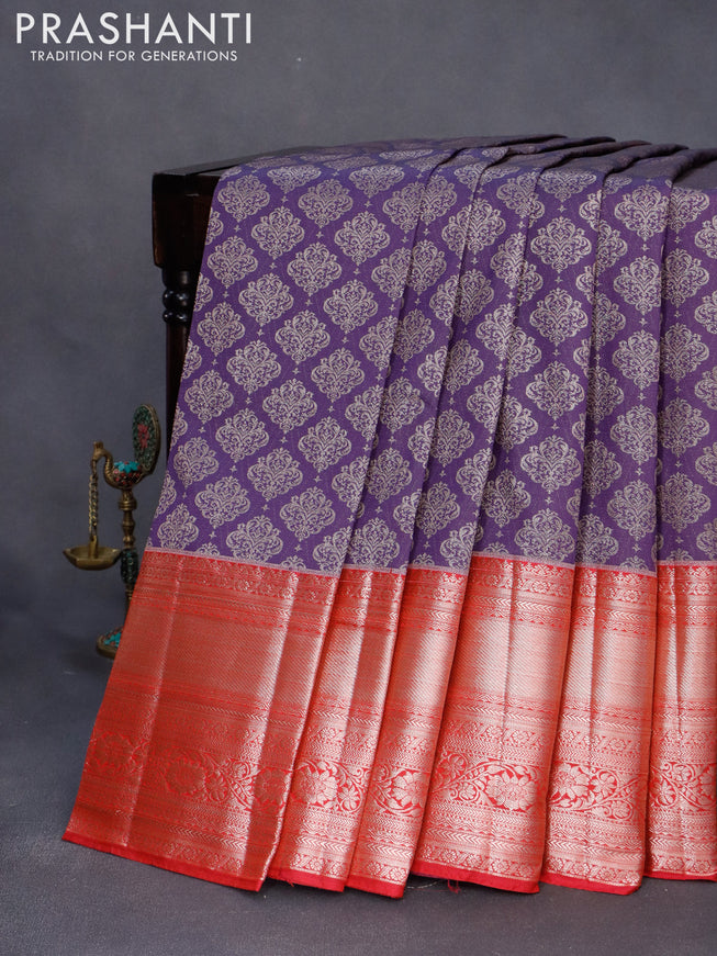 Bangalori silk saree deep violet and pink with allover zari woven brocade weaves and long zari woven border