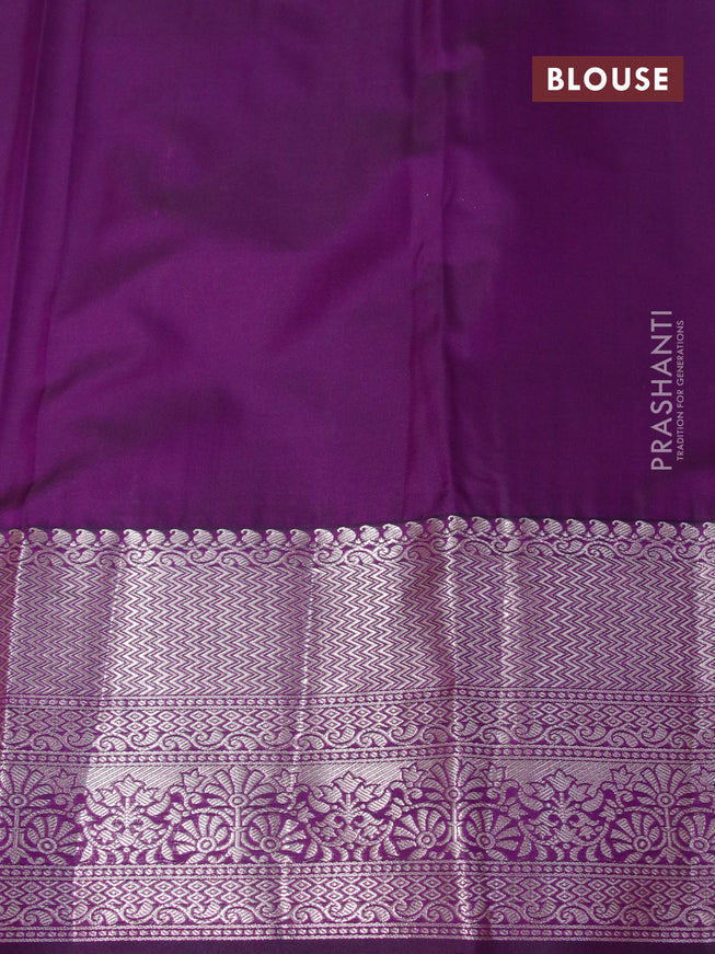 Bangalori silk saree cream and purple with allover zari woven floral brocade weaves and long zari woven border