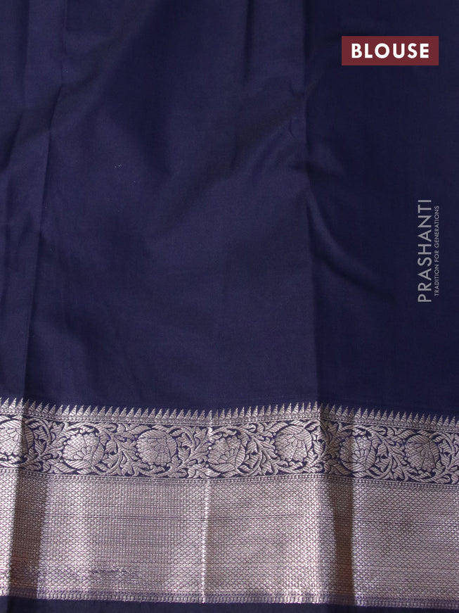 Bangalori silk saree green and dark navy blue with allover zari weaves and zari woven border