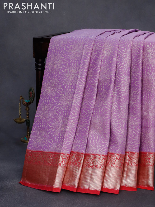 Bangalori silk saree lavender and pink with allover zari weaves and zari woven border