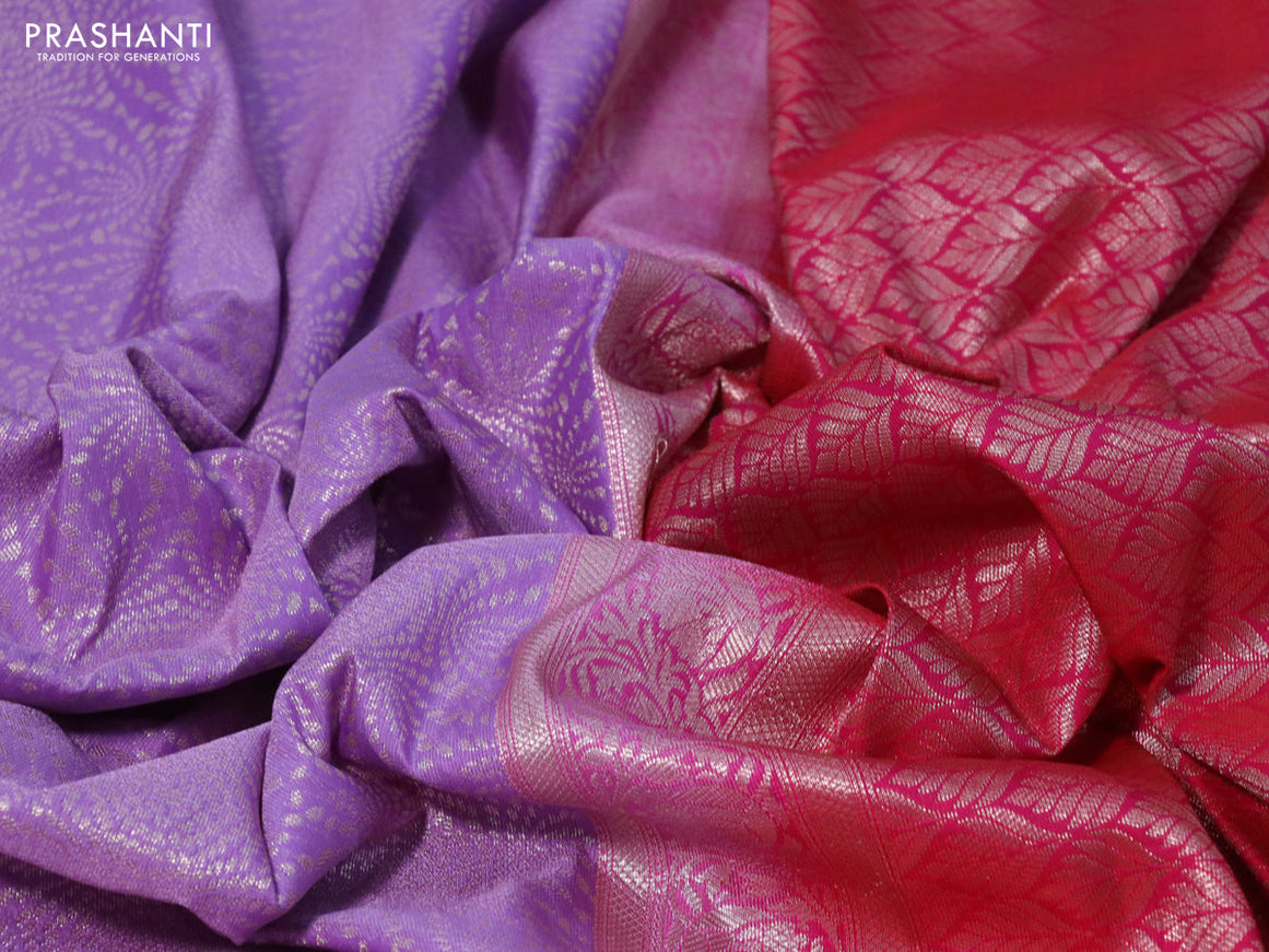 Bangalori silk saree lavender and pink with allover zari weaves and zari woven border