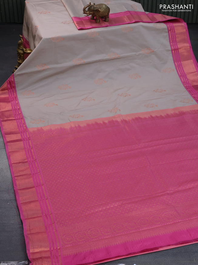 Bangalori silk saree grey and pink with copper zari woven butta weaves and copper zari woven border