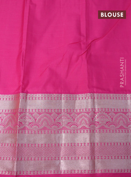 Bangalori silk saree cs blue and pink with allover silver zari woven brocade weaves and zari woven border