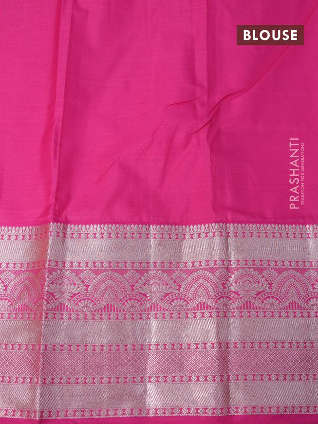 Bangalori silk saree cs blue and pink with allover silver zari woven brocade weaves and zari woven border