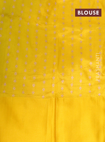 Pure banarasi katan silk saree green shade and yellow with copper zari woven buttas and zari woven border