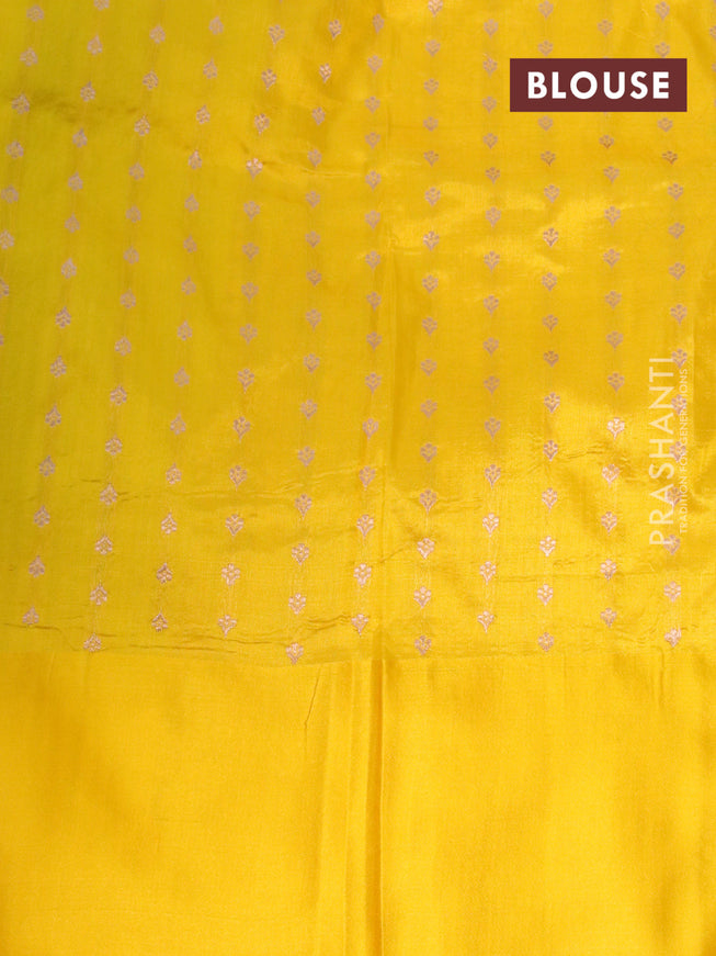 Pure banarasi katan silk saree green shade and yellow with copper zari woven buttas and zari woven border