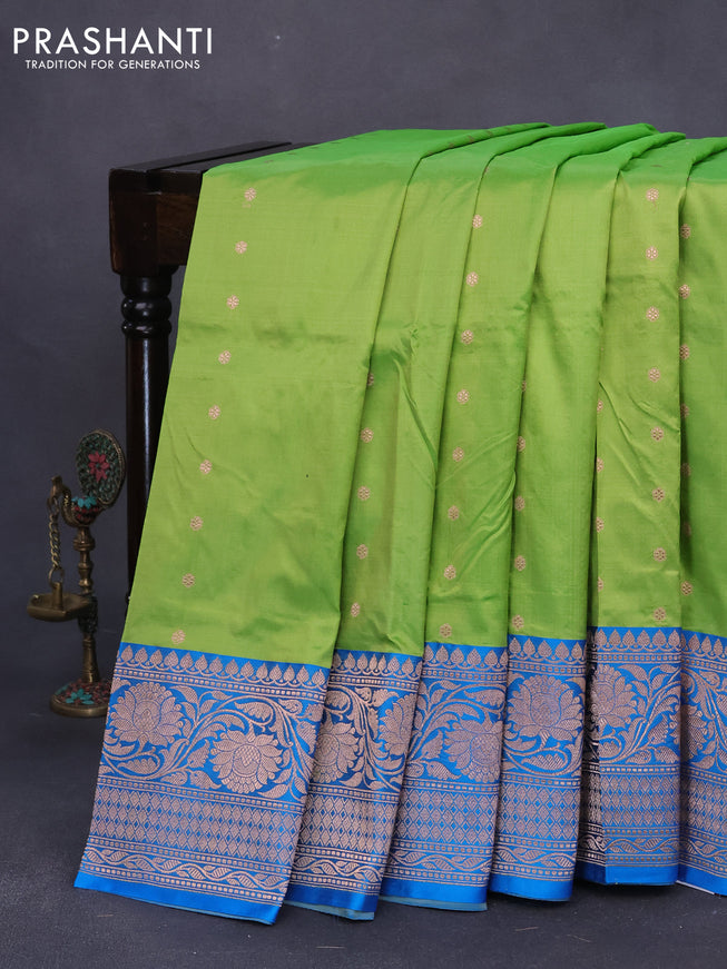 Pure banarasi katan silk saree light green and cs blue with allover zari woven buttas and zari woven floral border