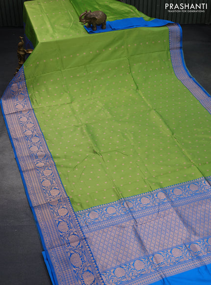 Pure banarasi katan silk saree light green and cs blue with allover zari woven buttas and zari woven floral border