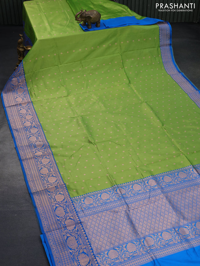 Pure banarasi katan silk saree light green and cs blue with allover zari woven buttas and zari woven floral border