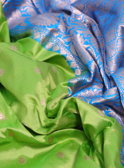 Pure banarasi katan silk saree light green and cs blue with allover zari woven buttas and zari woven floral border