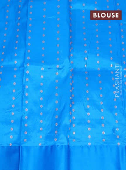 Pure banarasi katan silk saree light green and cs blue with allover zari woven buttas and zari woven floral border