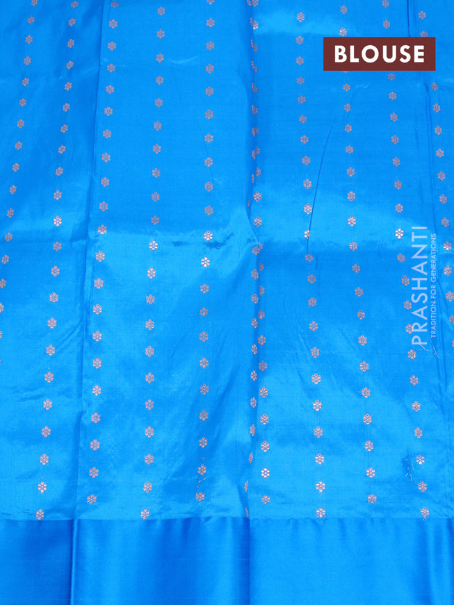 Pure banarasi katan silk saree light green and cs blue with allover zari woven buttas and zari woven floral border