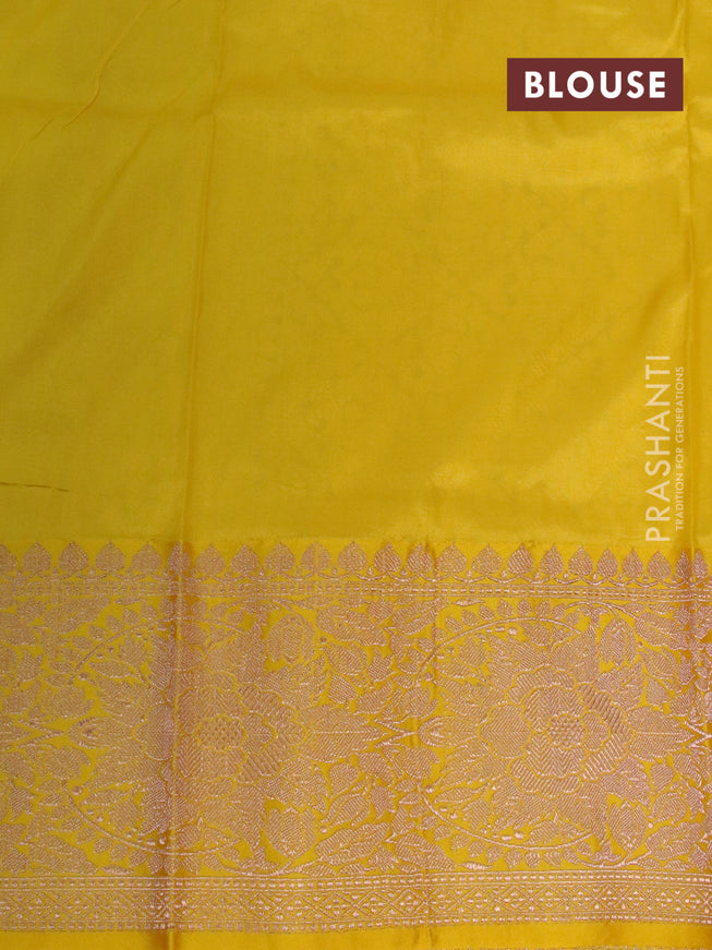 Pure banarasi katan silk saree lime green and yellow with allover zari woven buttas and zari woven floral border