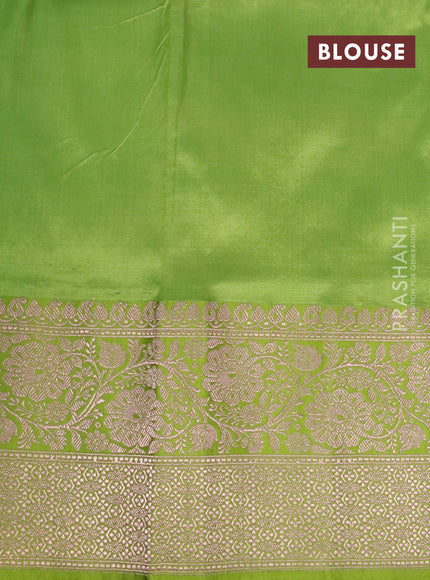 Pure banarasi katan silk saree dual shade of pink and lime green with allover zari woven butta weaves and zari woven border