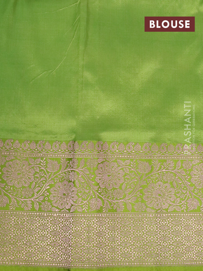 Pure banarasi katan silk saree dual shade of pink and lime green with allover zari woven butta weaves and zari woven border