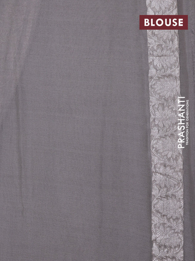 Pure banarasi chiffon silk saree grey with silver zari woven border and silver zari woven border