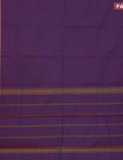 Chettinad cotton saree dual shade of purple and pink with plain body and thread woven border - kalamkari printed blouse